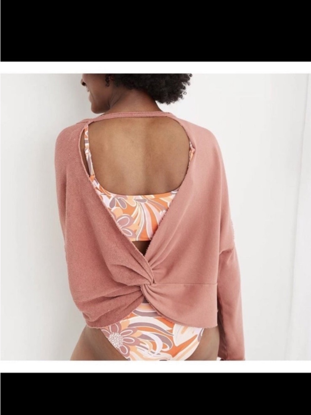 AERIE Weekend Pretty Back Sweatshirt Open Back Twist Coral Peach Womens LARGE
